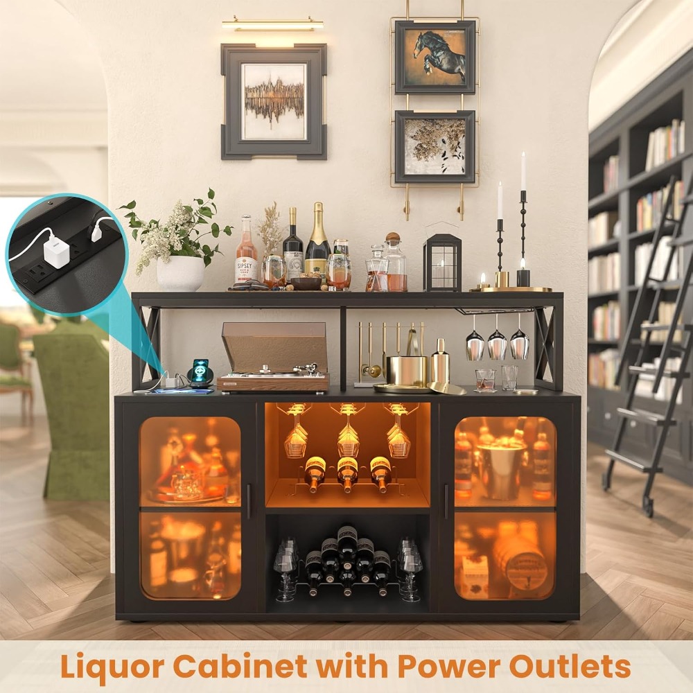 Coffee Equipment Outlet - Power Outlets Equipped Wine Bar Cabinet,